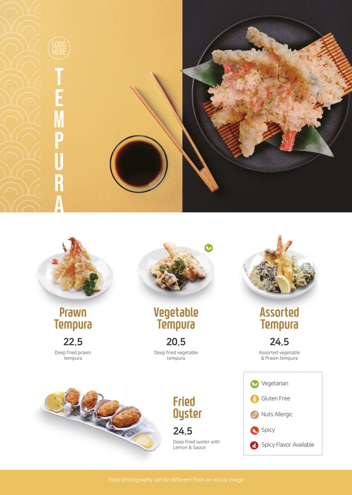 Japanese Restaurat Menu Template  - tempura 1pg