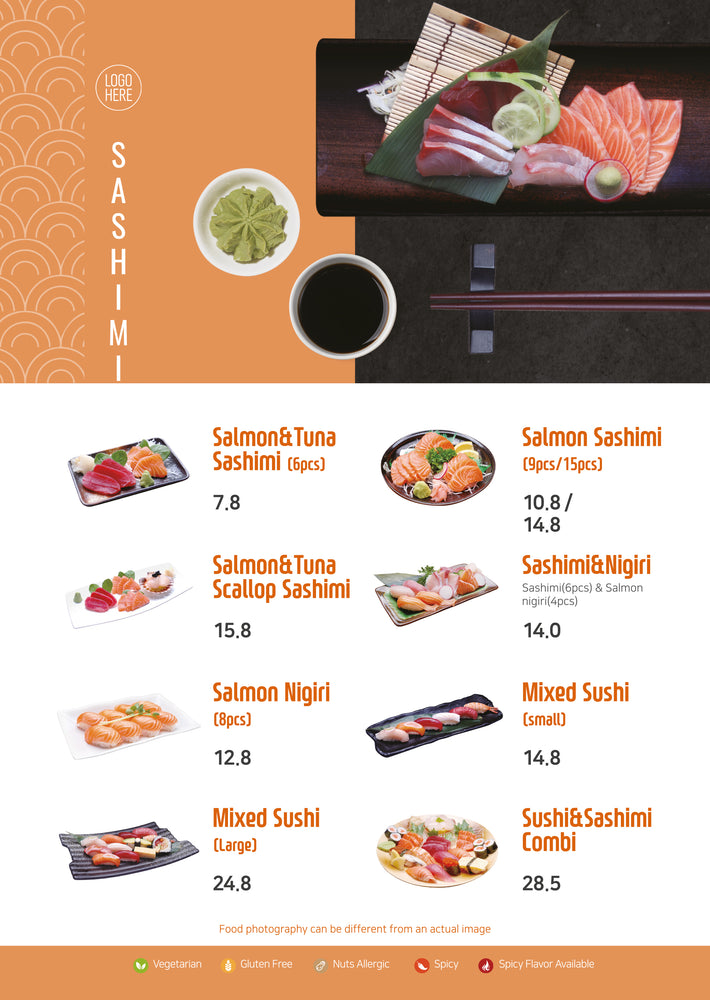 Japanese Restaurat Menu Template  - Sashimi 1pg