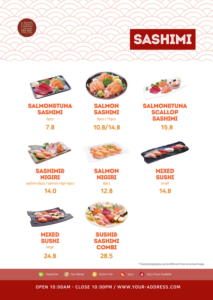 Japanese menu design template B - Sashimi 1pg