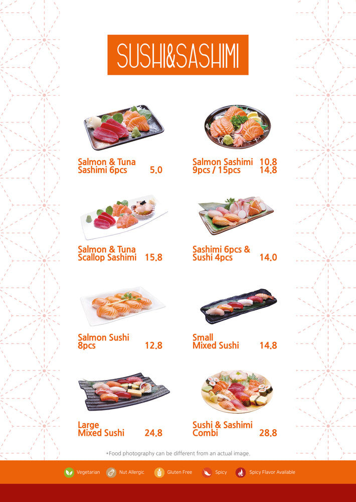 Japanese menu design template  A - Sushi & Sashimi 1pg