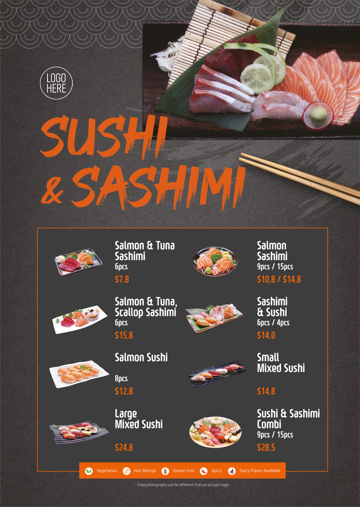 Japanese Restaurat Menu Template - Sushi & Sashimi 1pg