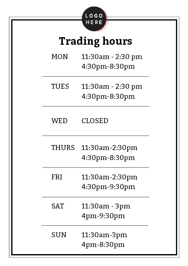 Trading hours template $0 _영업 시간 포스터