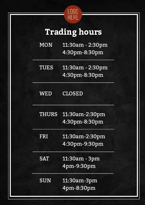 Trading hours template _Black bg 영업 시간 포스터